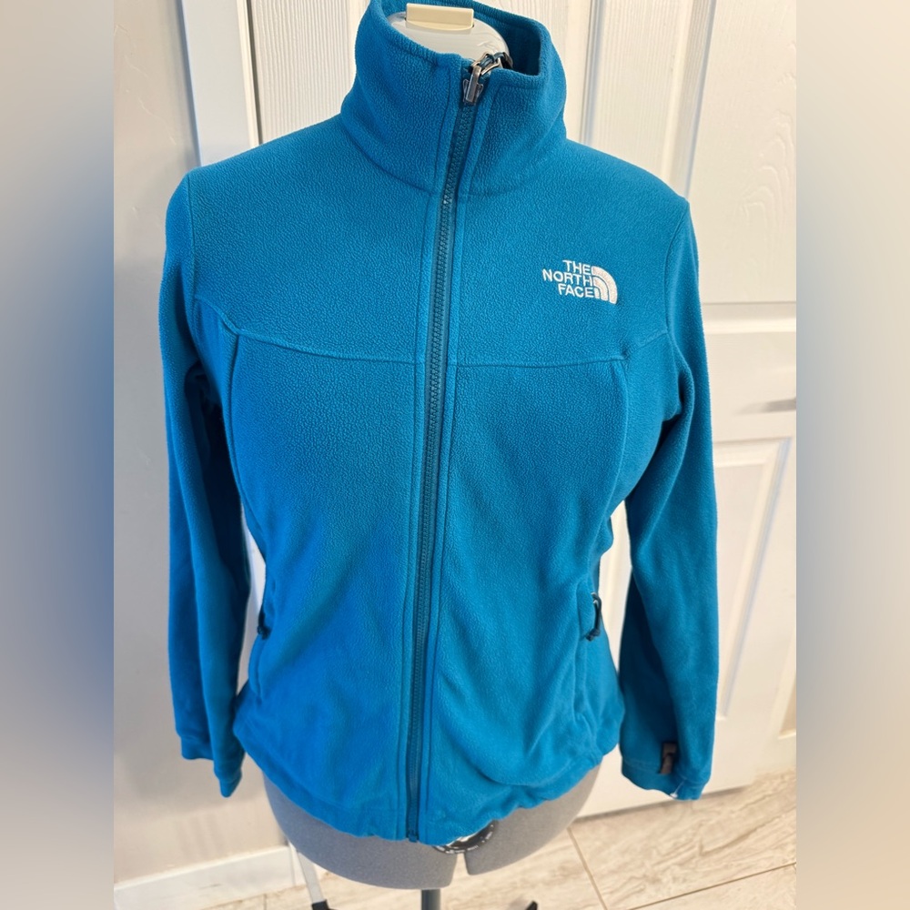 Rare northface teal blue colored fleece zip up jacket Sz‎ SP PTP21”